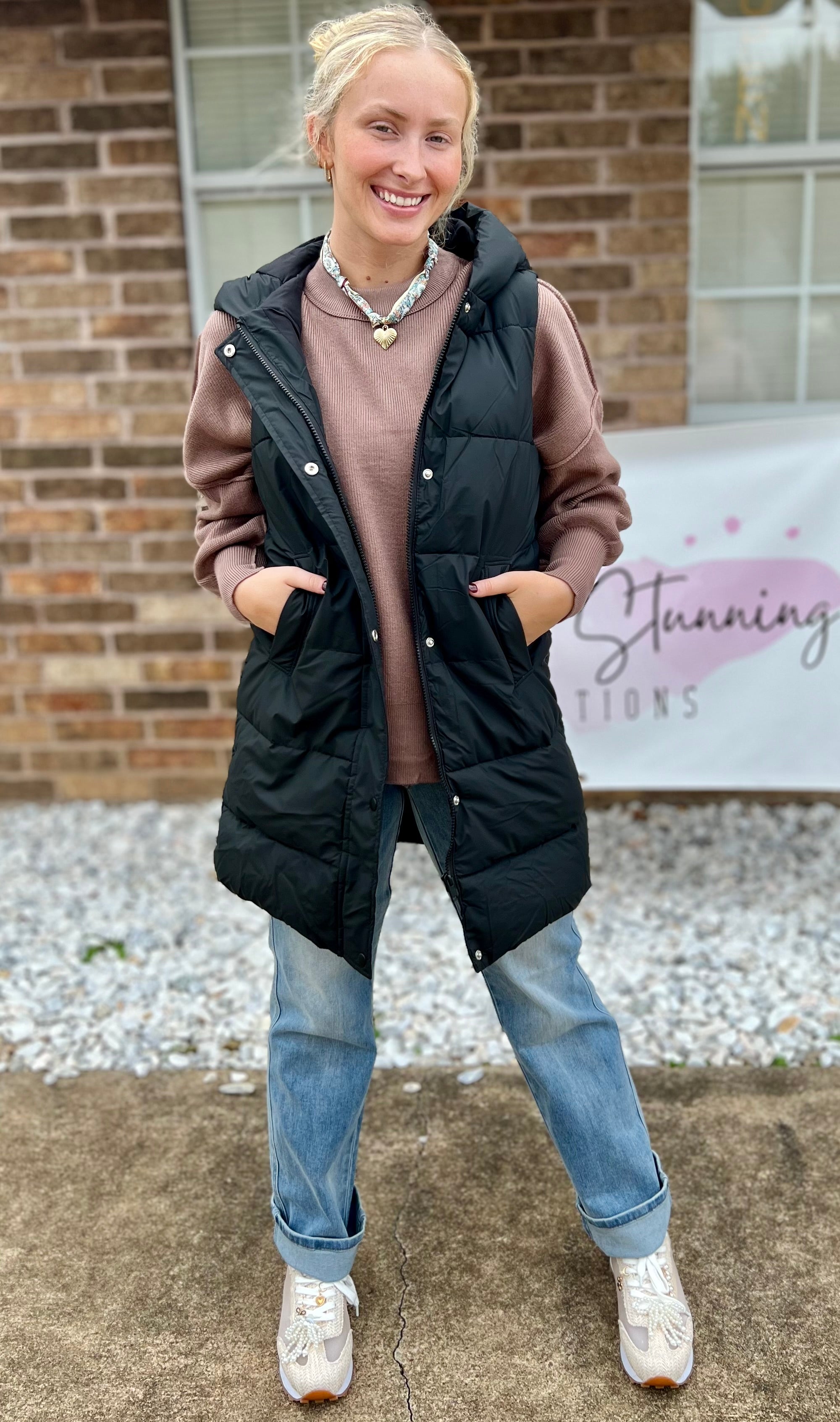 Hooded Long Quilted Puffer Vest