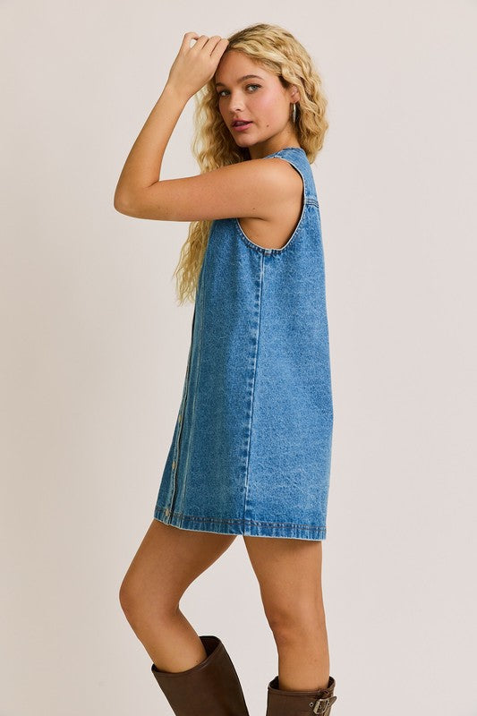 BACKSTAGE PASS DENIM MINI DRESS