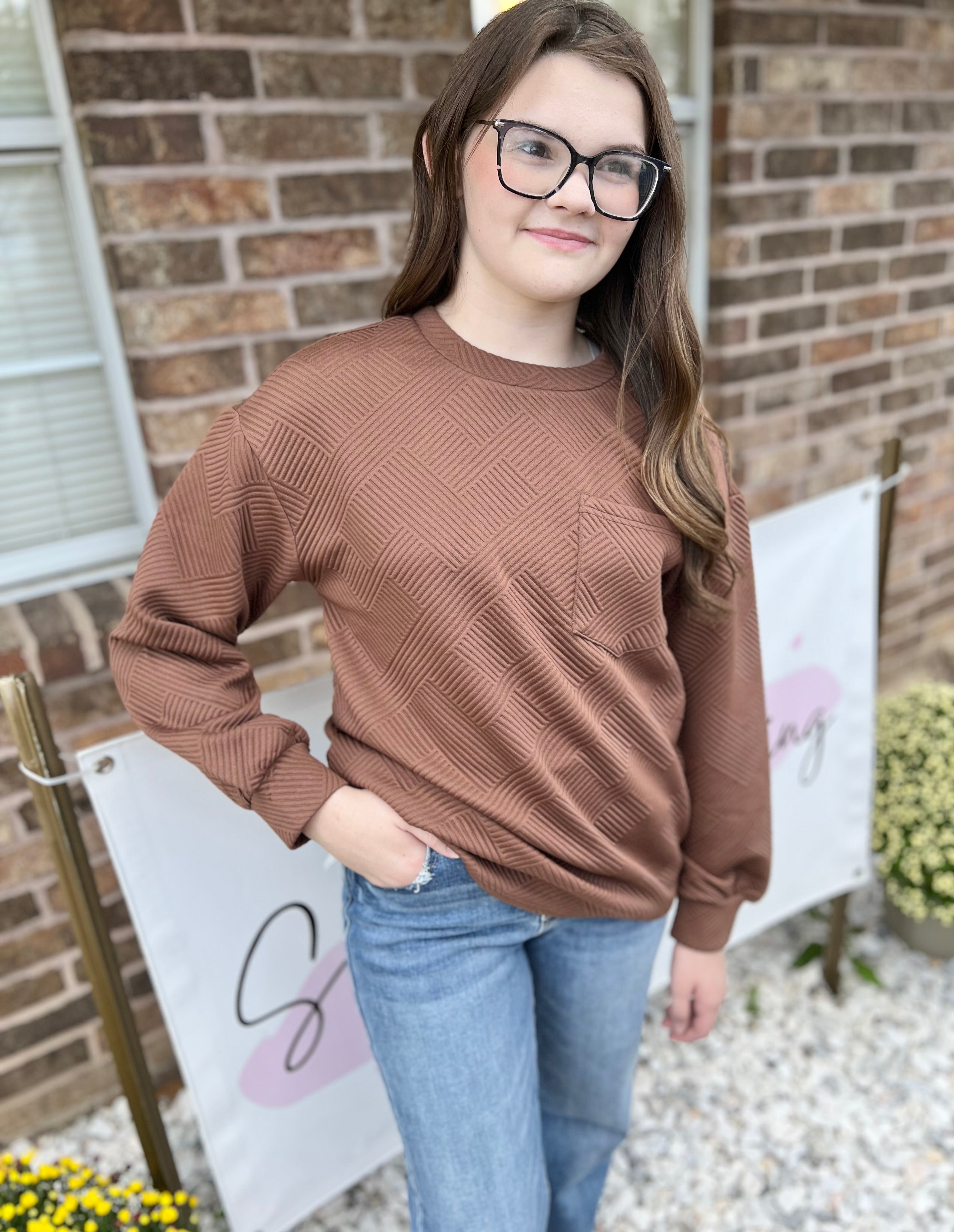 Nutmeg Crew Neck Textured Pullover