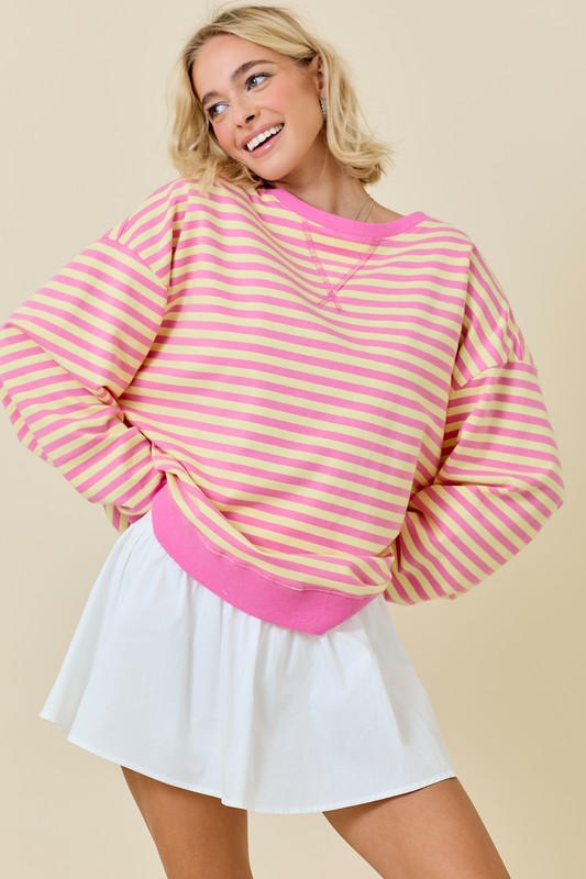 PINK LEMONADE OVERSIZED STRIPE KNIT TOP