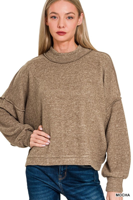 ZENANA Brushed Melange Hacci Mock Neck