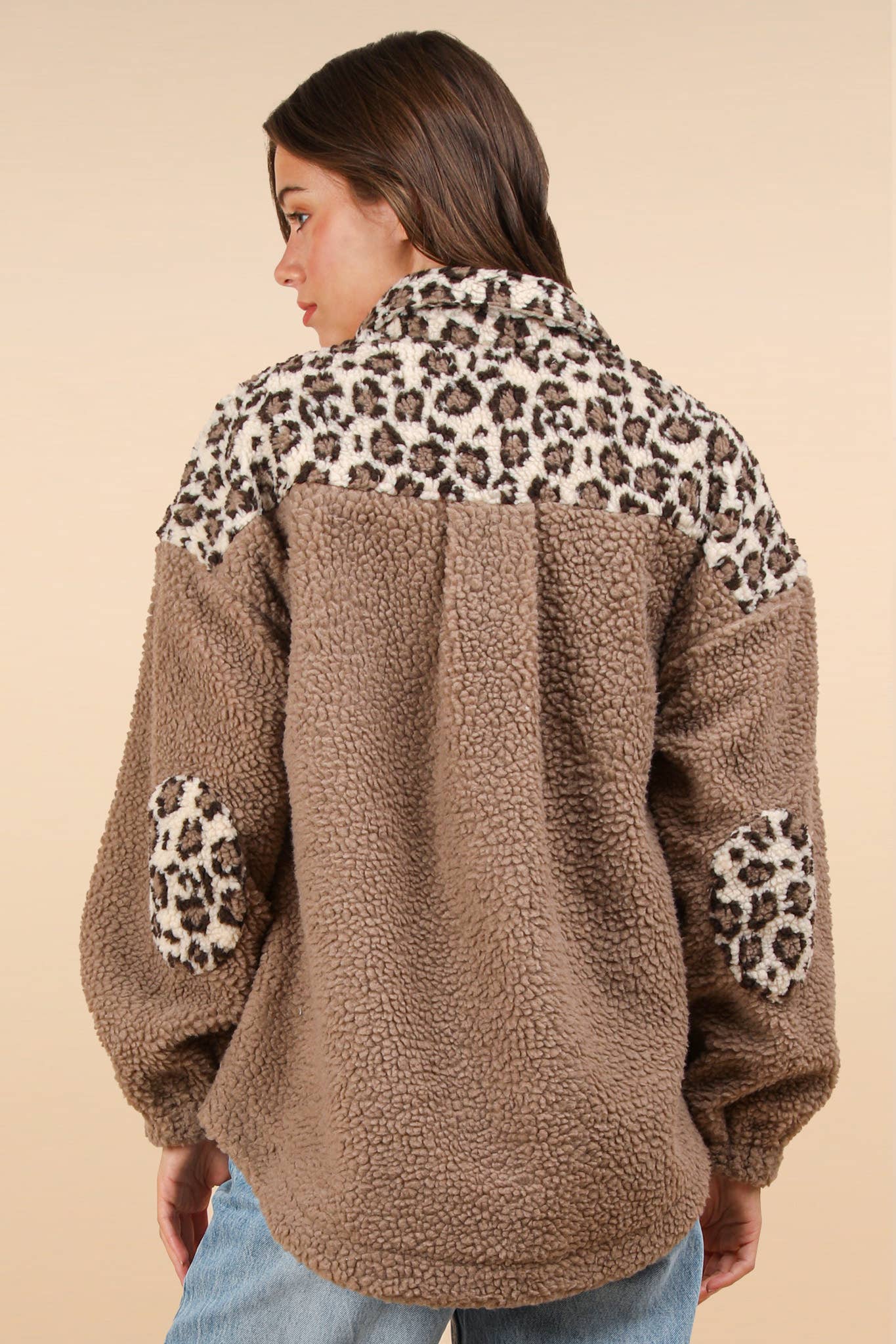 OVERSIZED LEOPARD PRINTED FLEECE JACKET