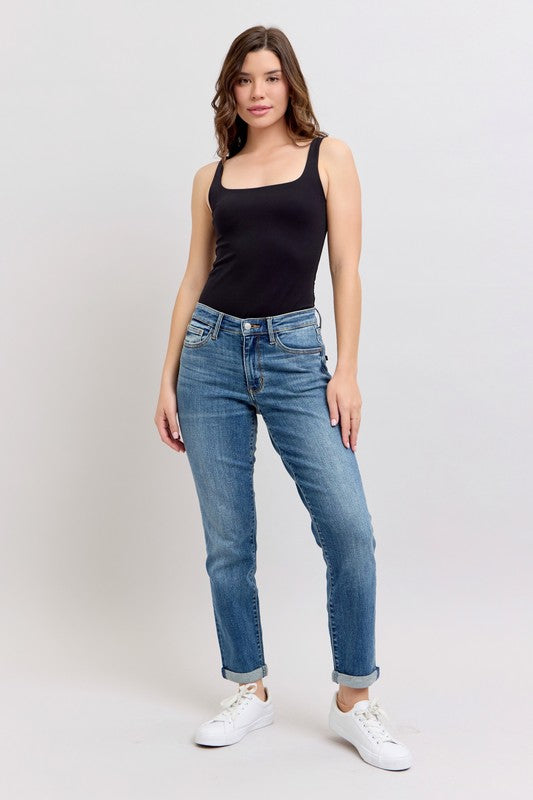 JUDY BLUE MID RISE NON-DESTROYED BOYFRIEND JEAN