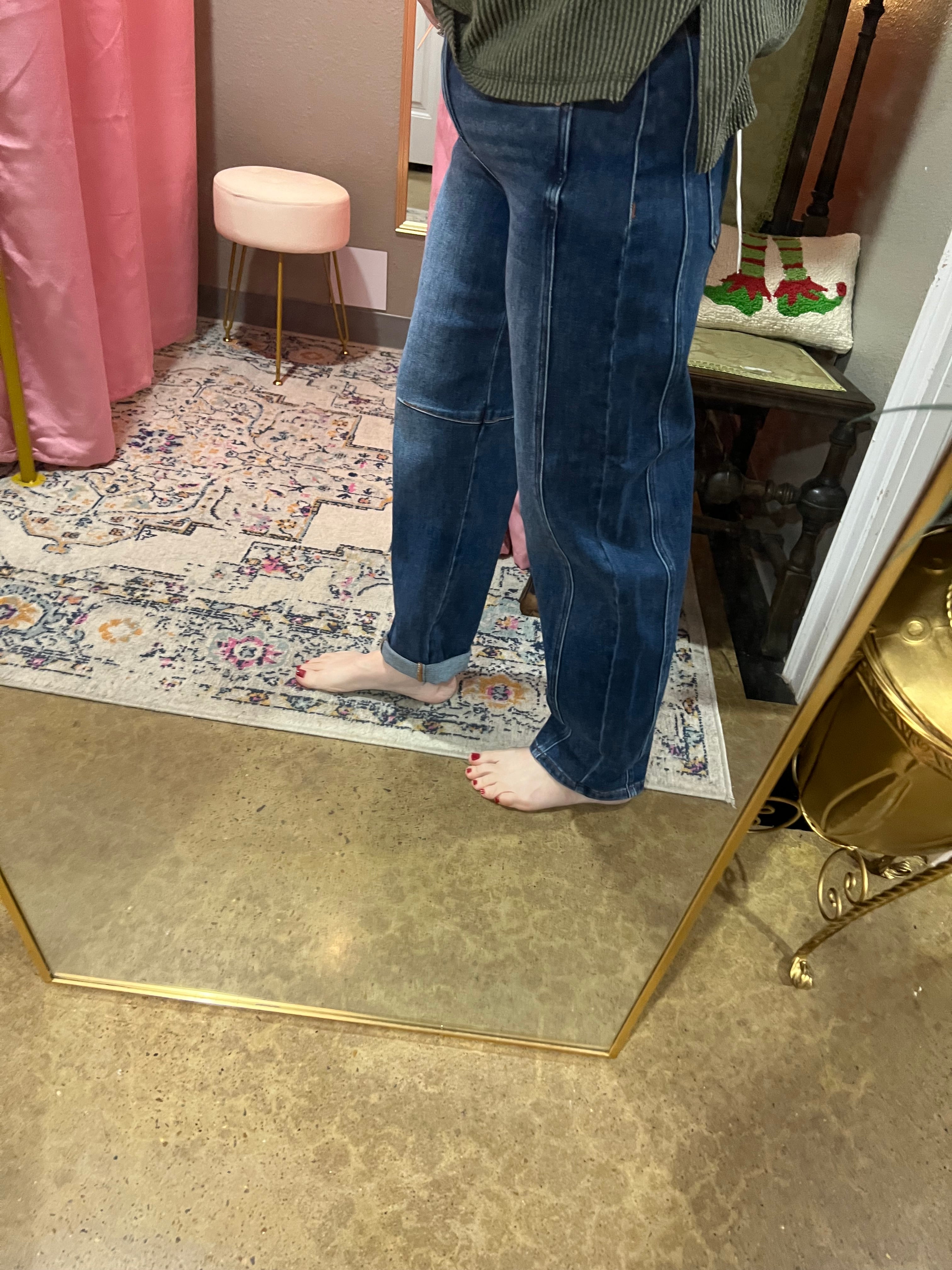 Risen Dark Wash High Rise Barrel Jeans