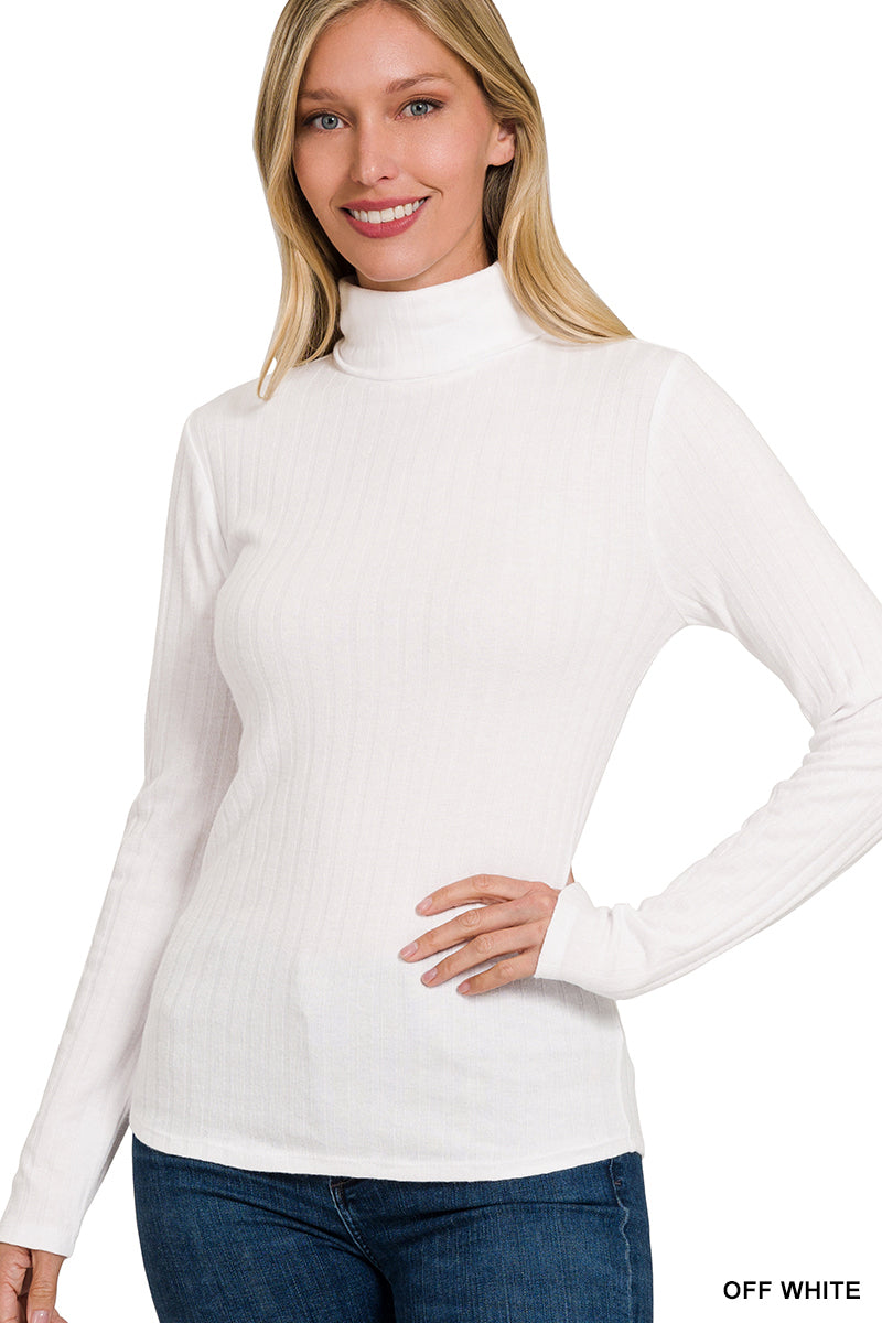 Zenana RIBBED LONG SLEEVE TURTLE NECK TOP