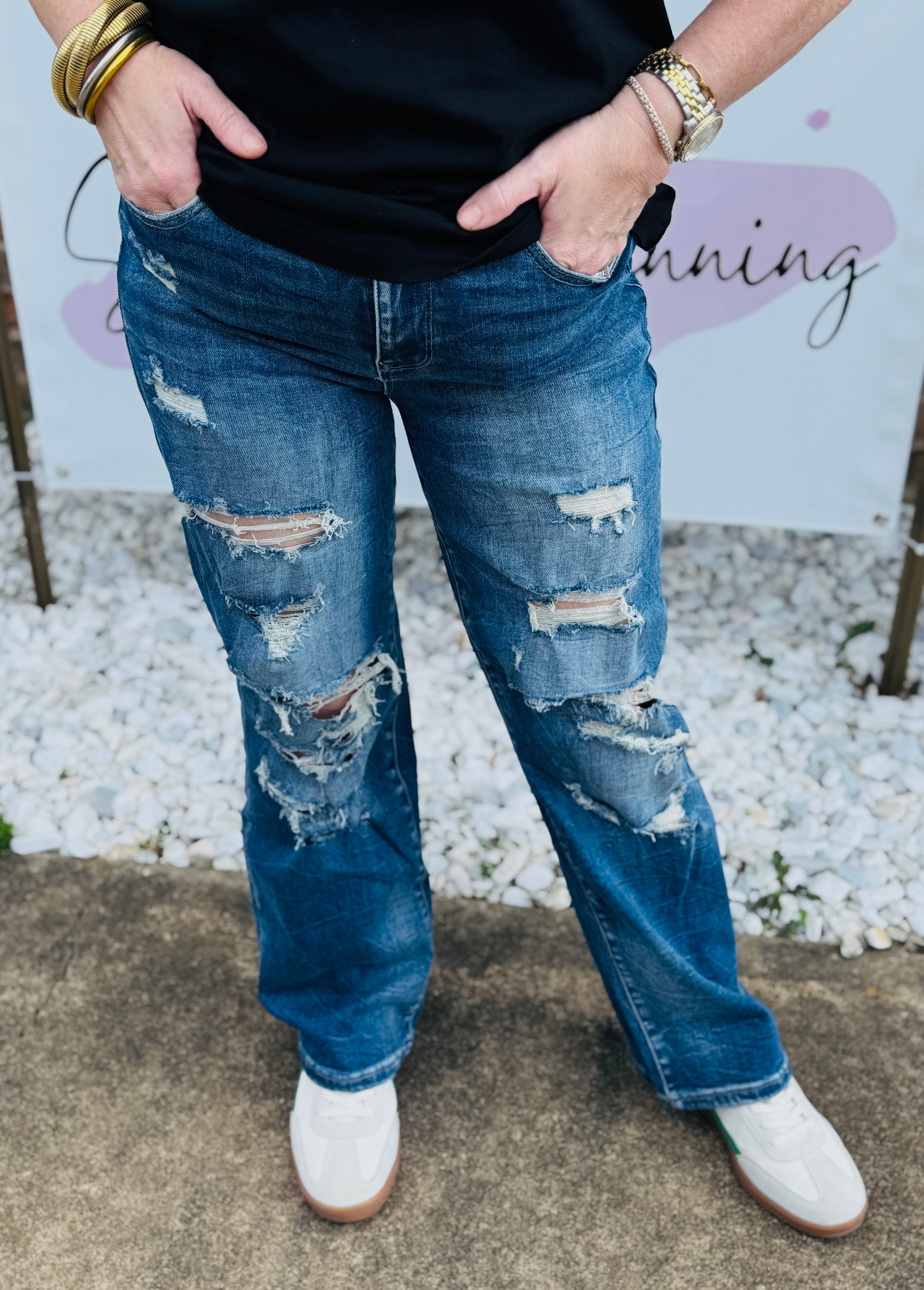 PETRA HIGH RISE DISTRESSED SUPER STRETCH WIDE LEG