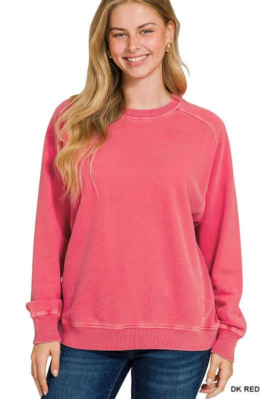 ZENANA Enzyme Washed French Terry Crewneck