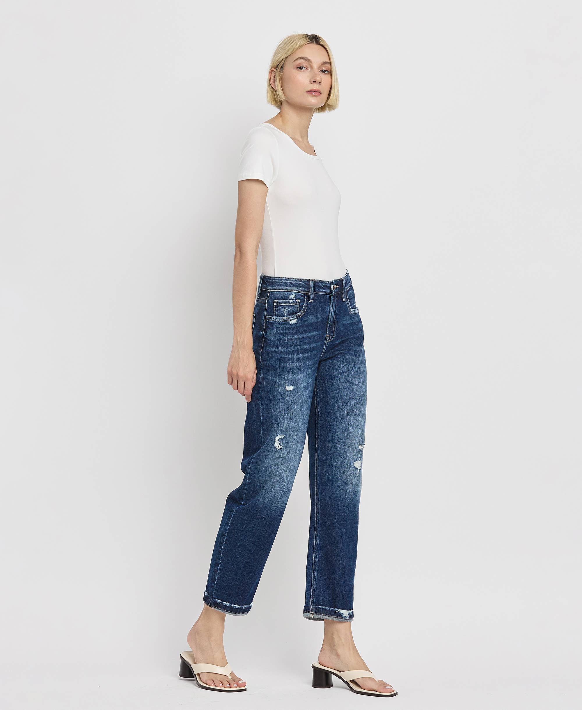 HIGH RISE CUFFED BARREL JEANS BY FLYING MONKEY