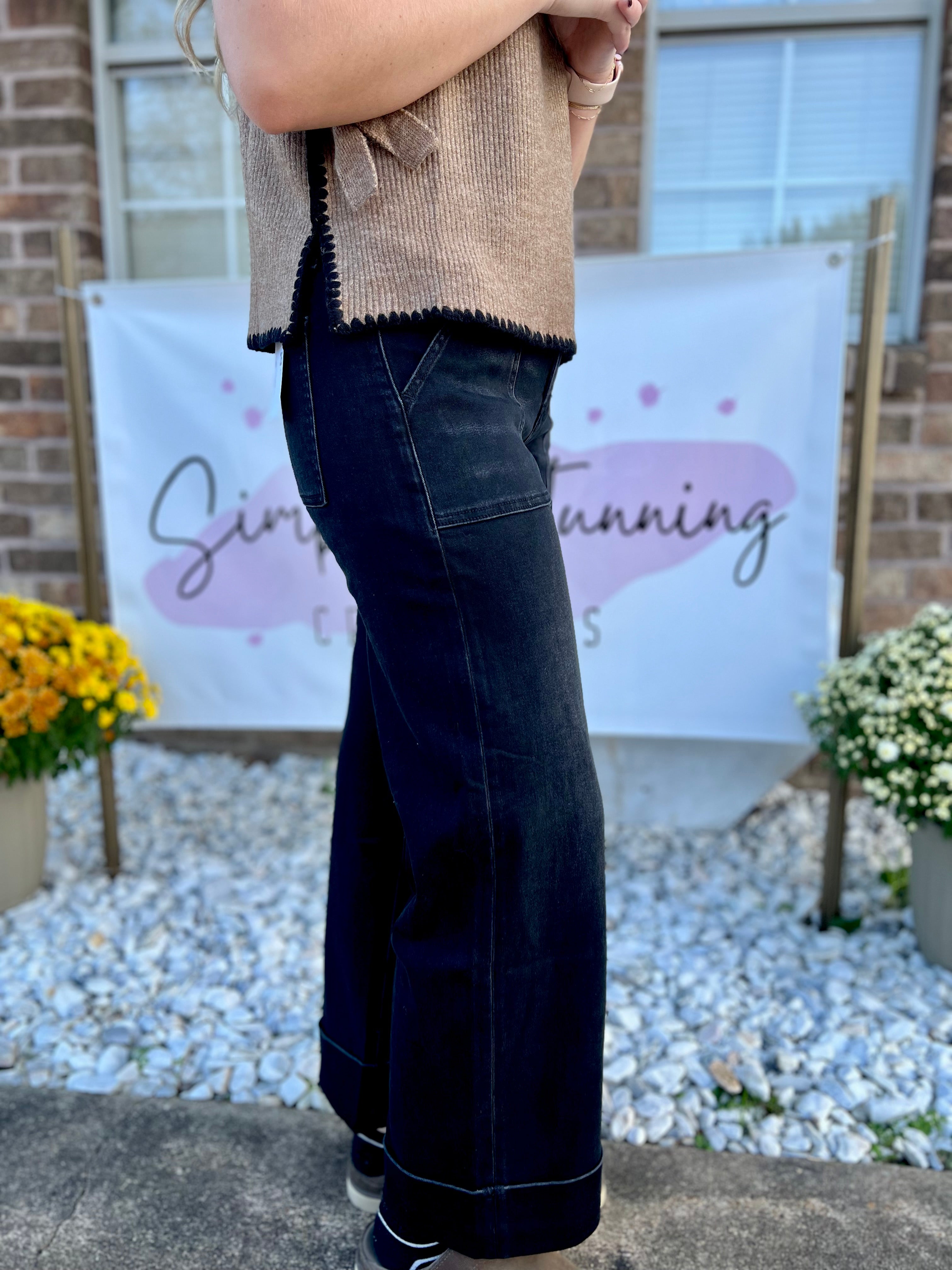 Vervet High Rise Elastic Waist Band Wide Leg