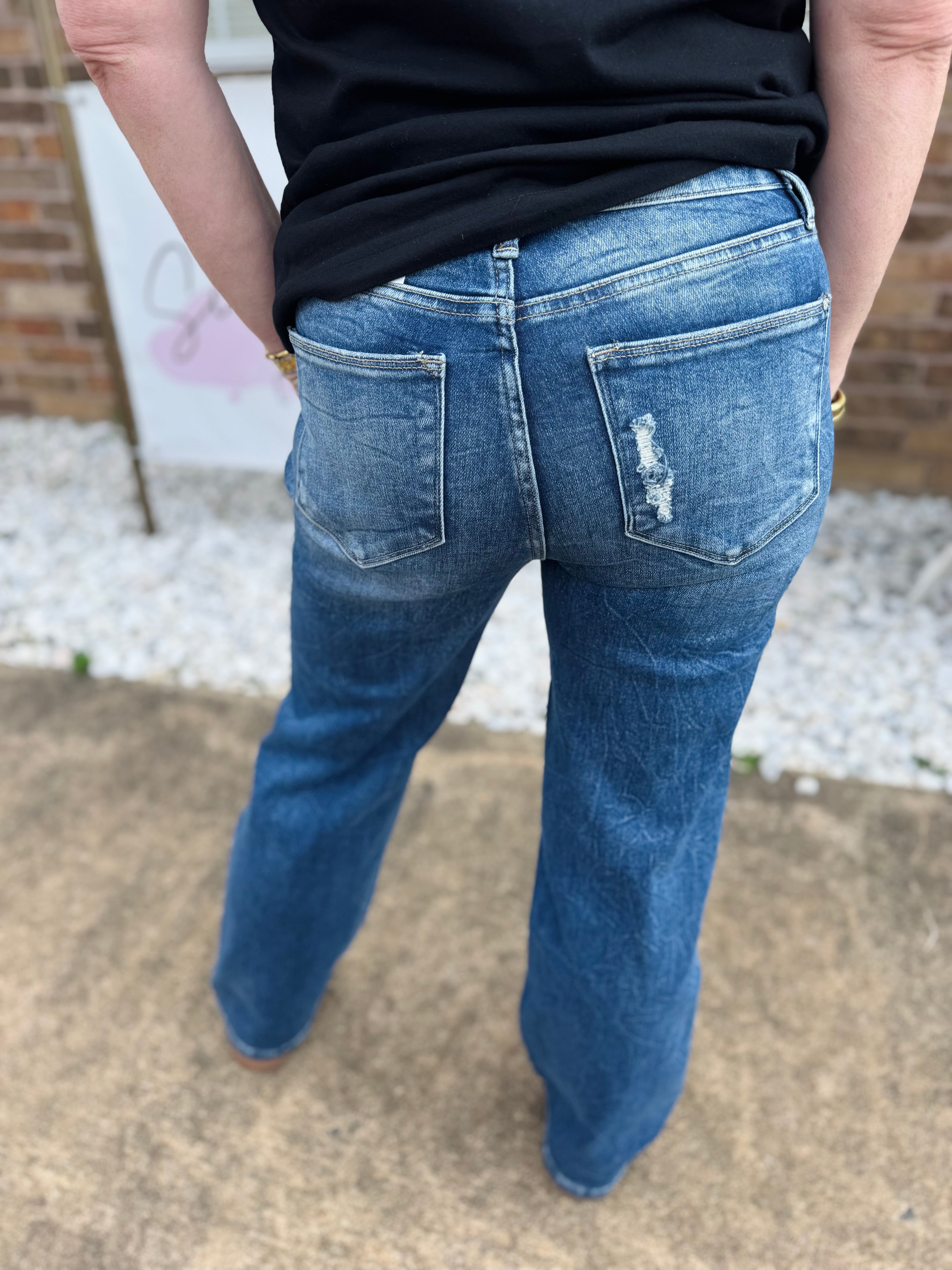 PETRA HIGH RISE DISTRESSED SUPER STRETCH WIDE LEG