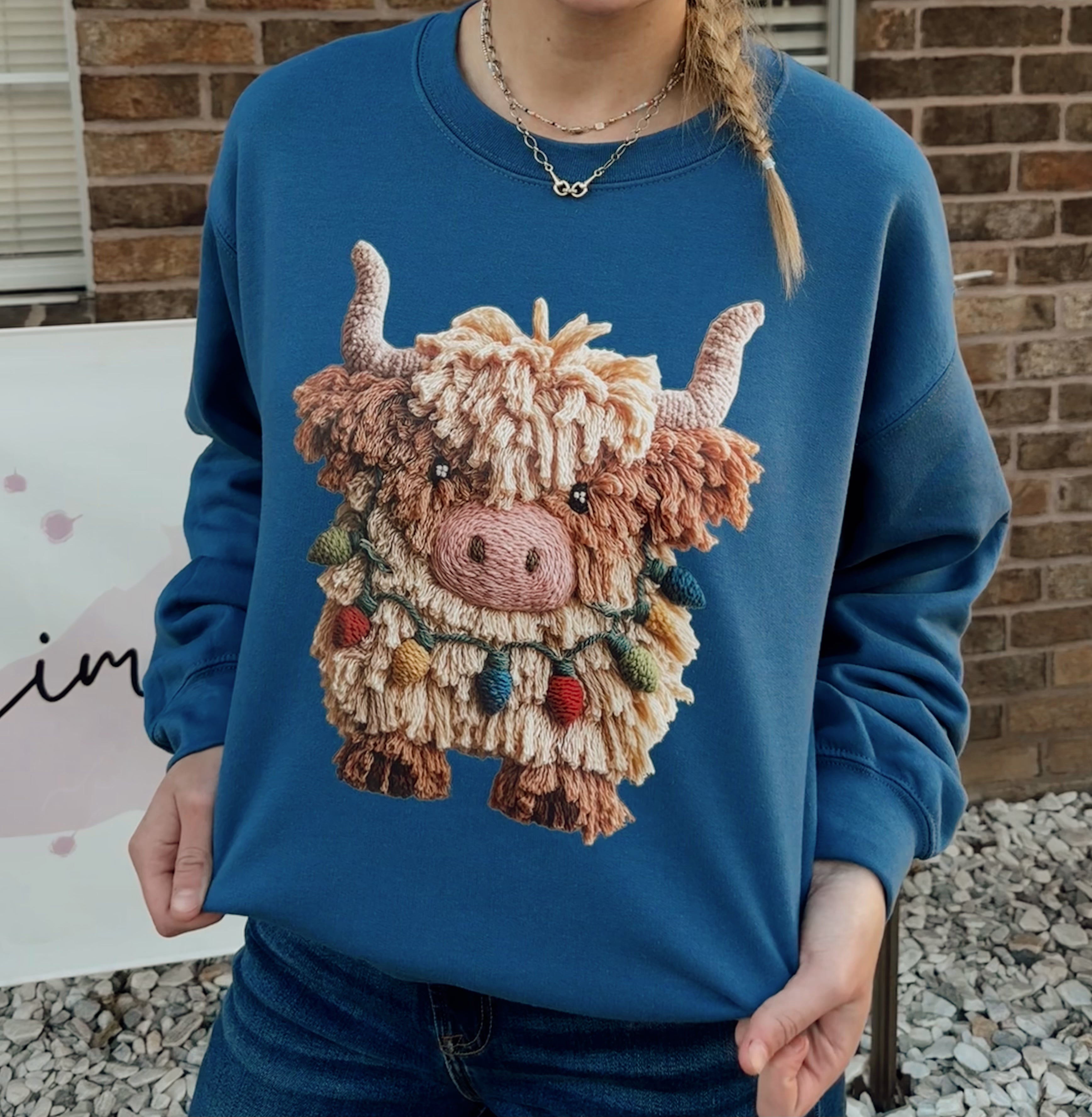 Faux Fluffy Christmas Cow Sweatshirt