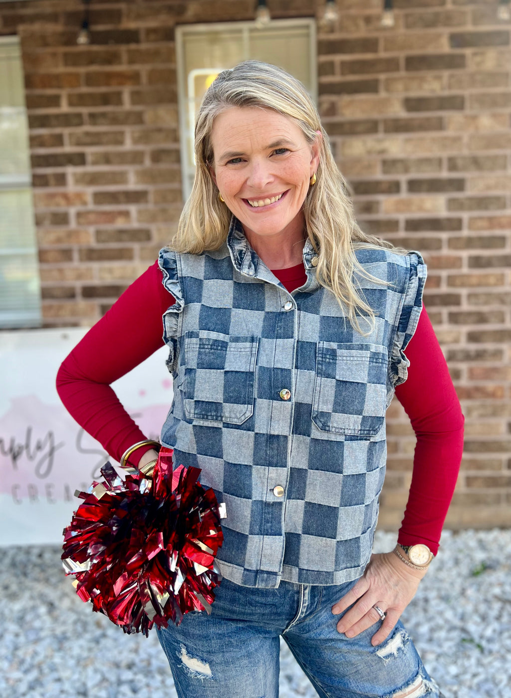 LAINEY CHECKER DENIM VEST