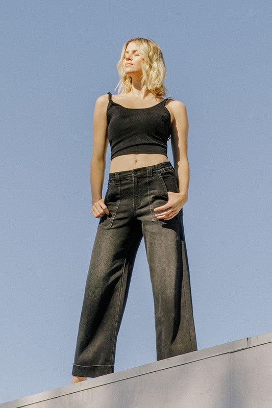 Vervet High Rise Elastic Waist Band Wide Leg