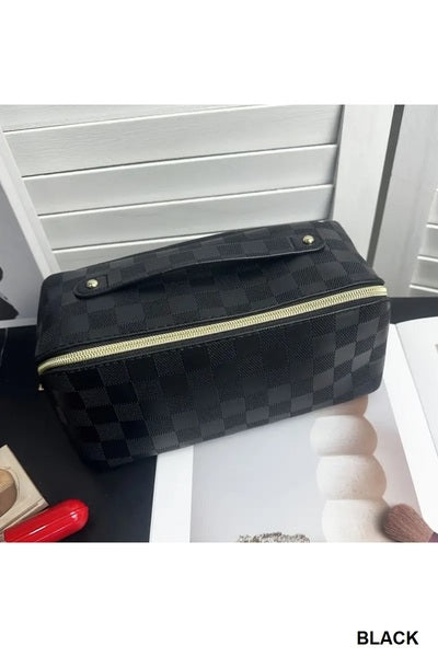 Vegan Leather Checkered Makeup Bag