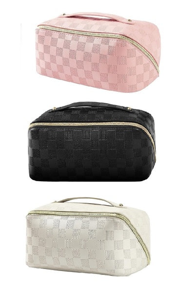 Vegan Leather Checkered Makeup Bag