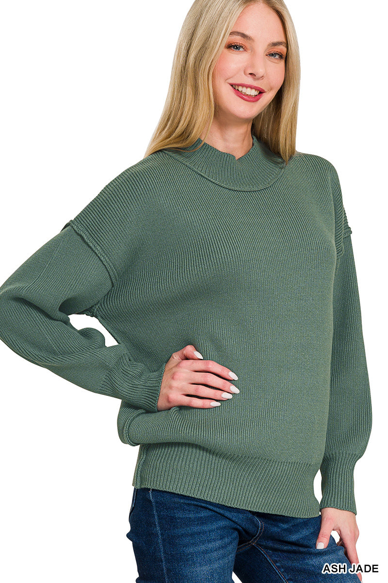 ZENANA WIDE NECKBAND DROP SHOULDER SWEATER