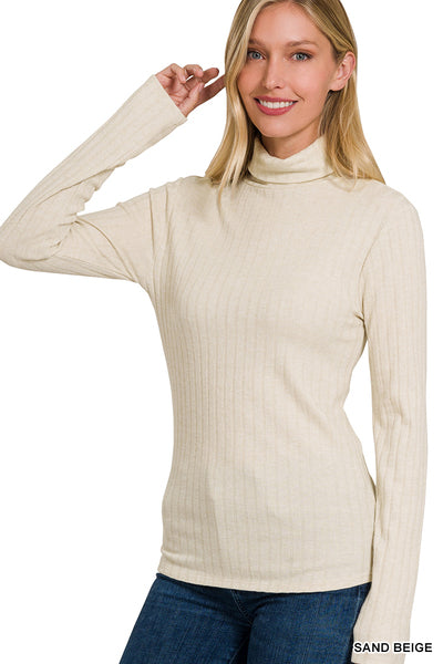 Zenana RIBBED LONG SLEEVE TURTLE NECK TOP