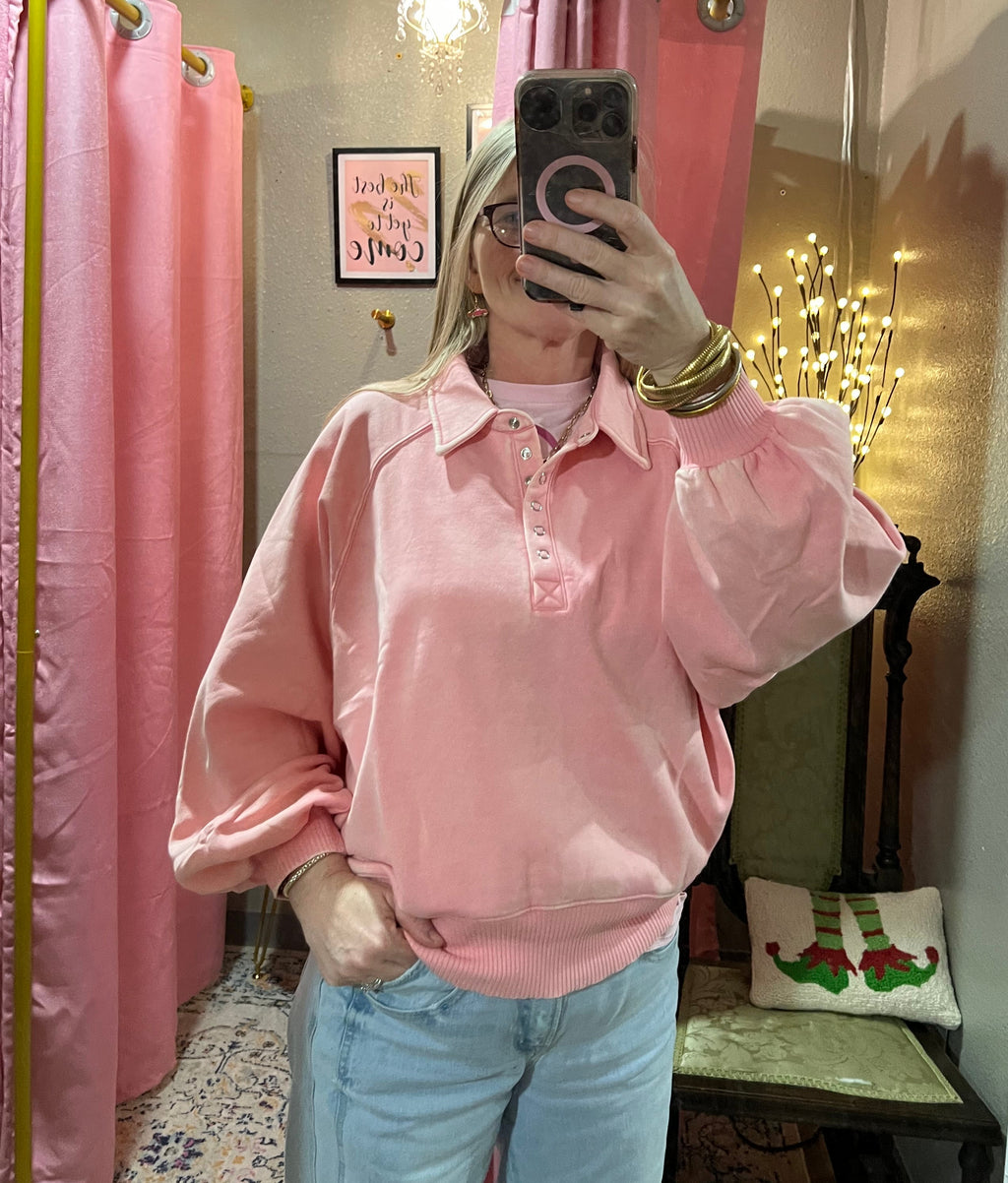 ZENANA Acid Wash Fleece Collared Sweatshirt