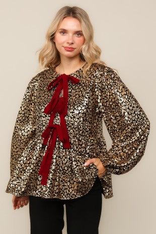 Front Bow Ribbon Cheetah Top