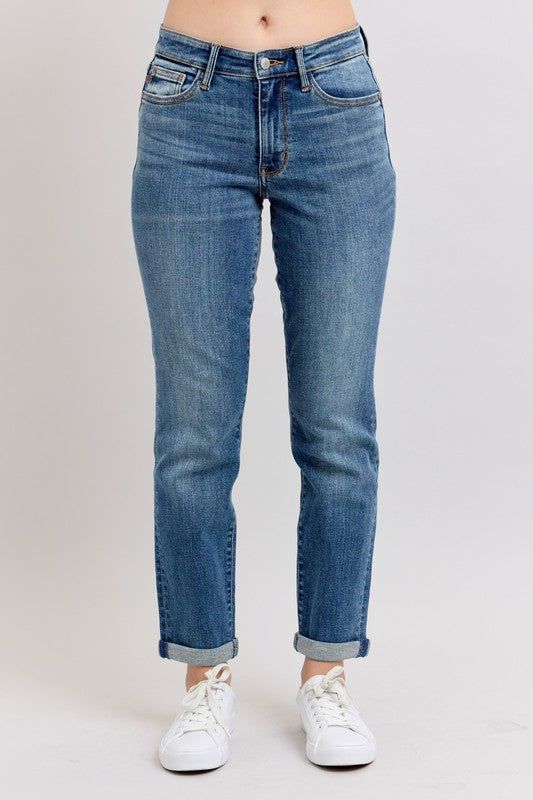 JUDY BLUE MID RISE NON-DESTROYED BOYFRIEND JEAN