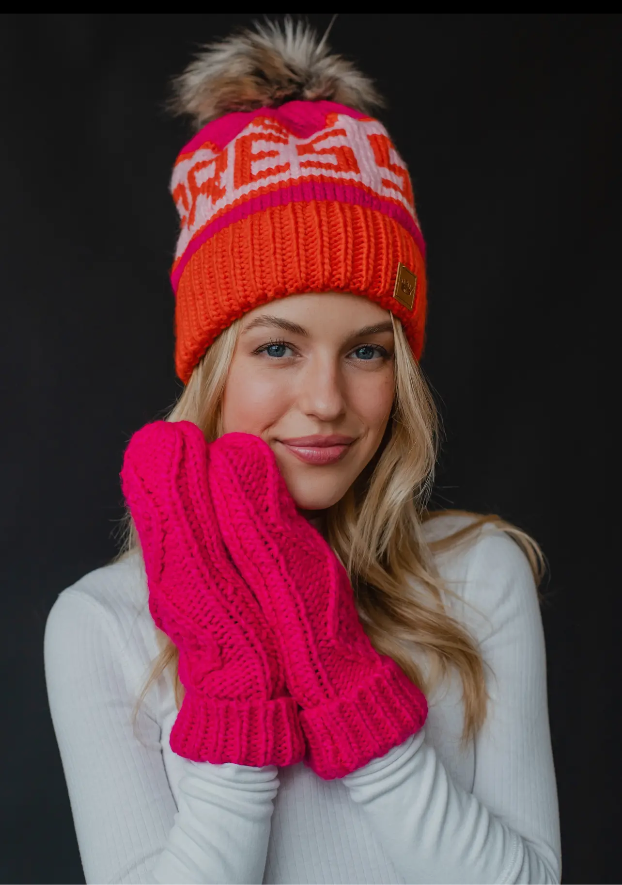 Hot Pink Cable Knit Mittens