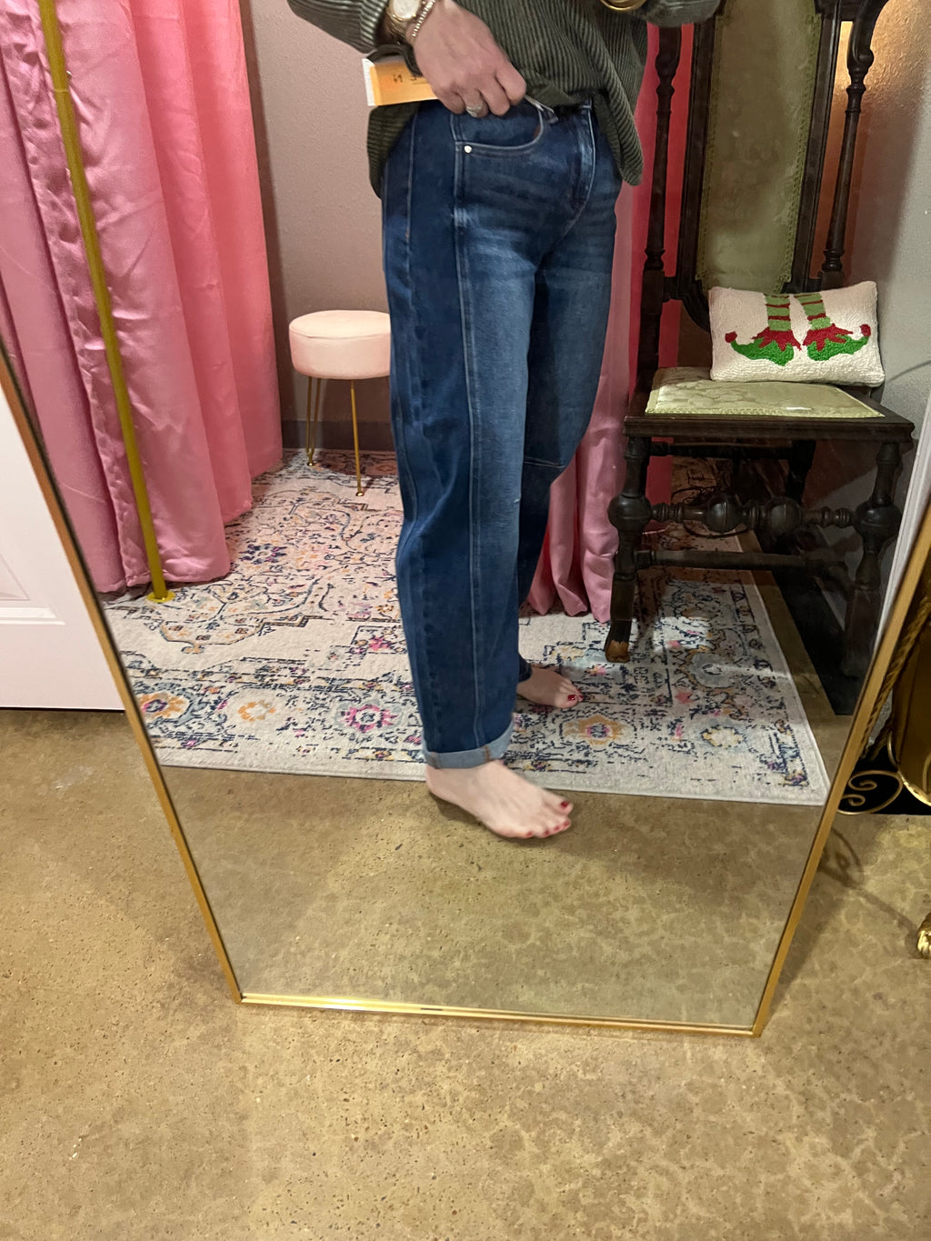 Risen Dark Wash High Rise Barrel Jeans