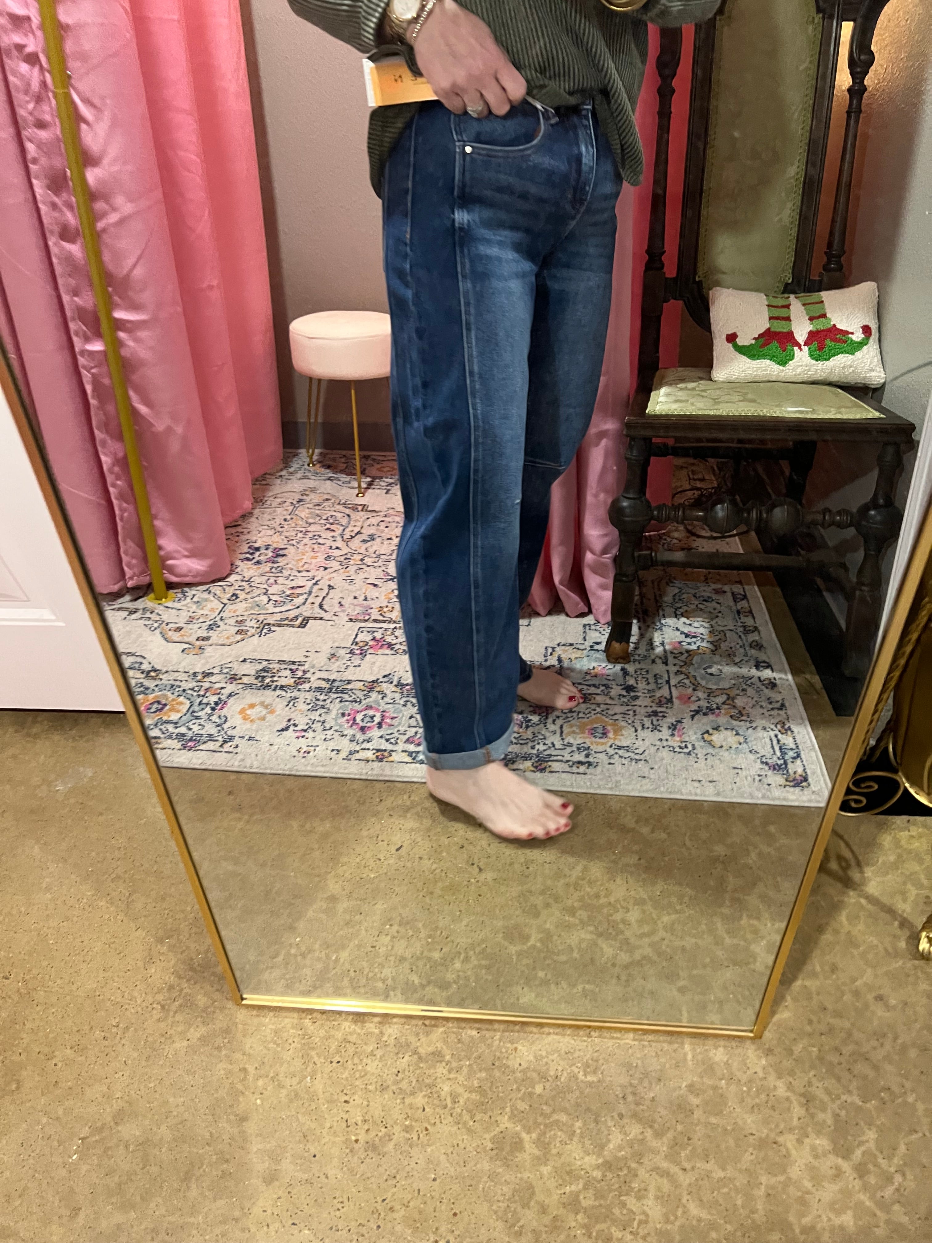 Risen Dark Wash High Rise Barrel Jeans