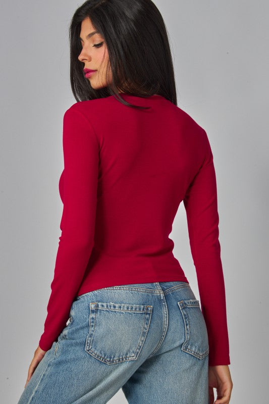 FINE RIBBED CREW NECK LONG SLEEVE TOP 3 COLORS