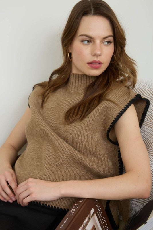 MOCK NECK BOW TIE SWEATER VEST