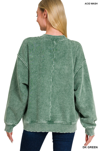 Zenana ACID WASH OVERSIZED FLEECE PULLOVER