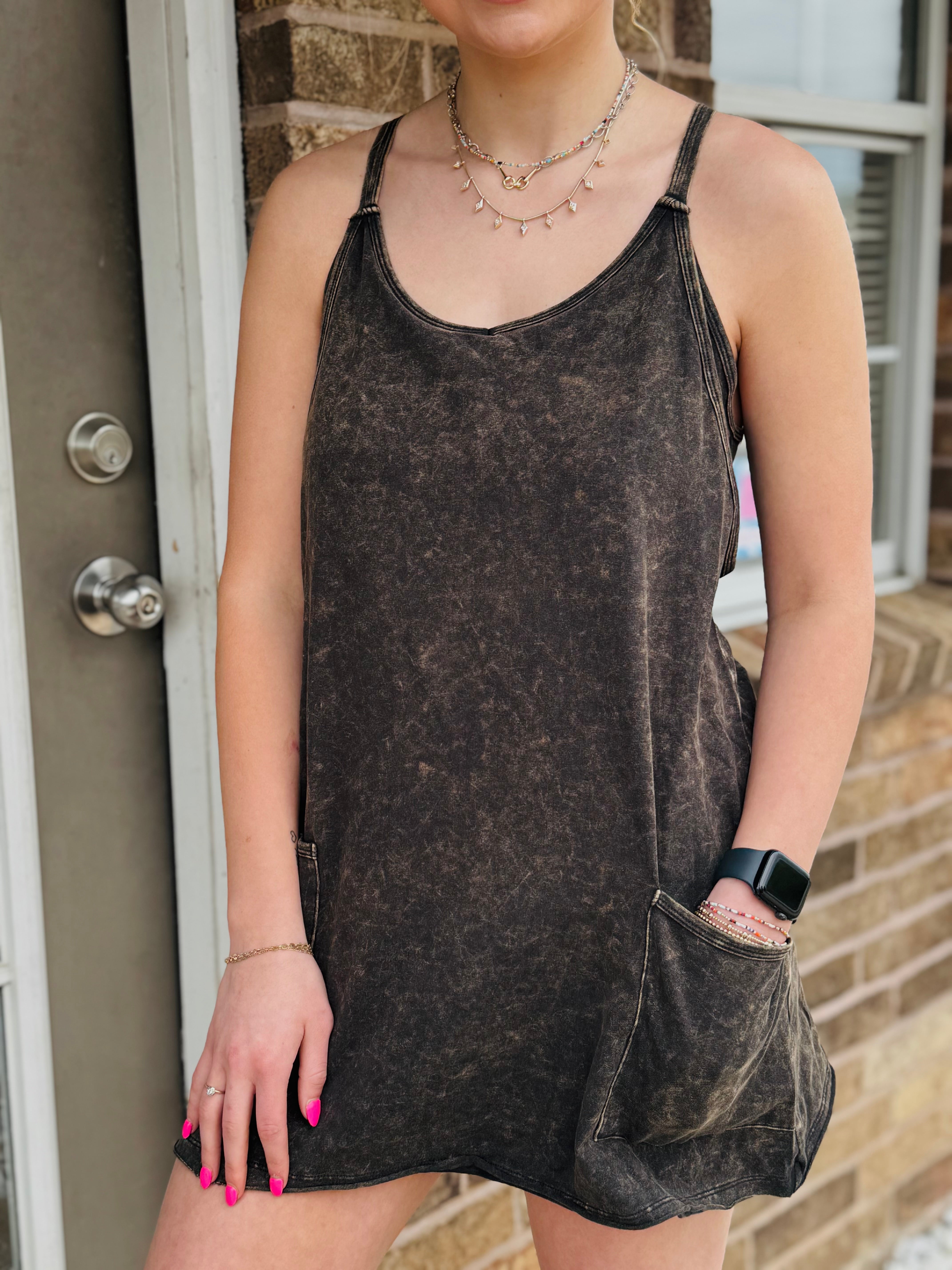 ZENANA ACID WASH MINI DRESS