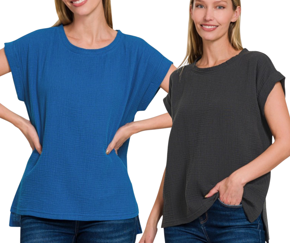 ZENANA DOUBLE GAUZE SHORT SLEEVE TOP