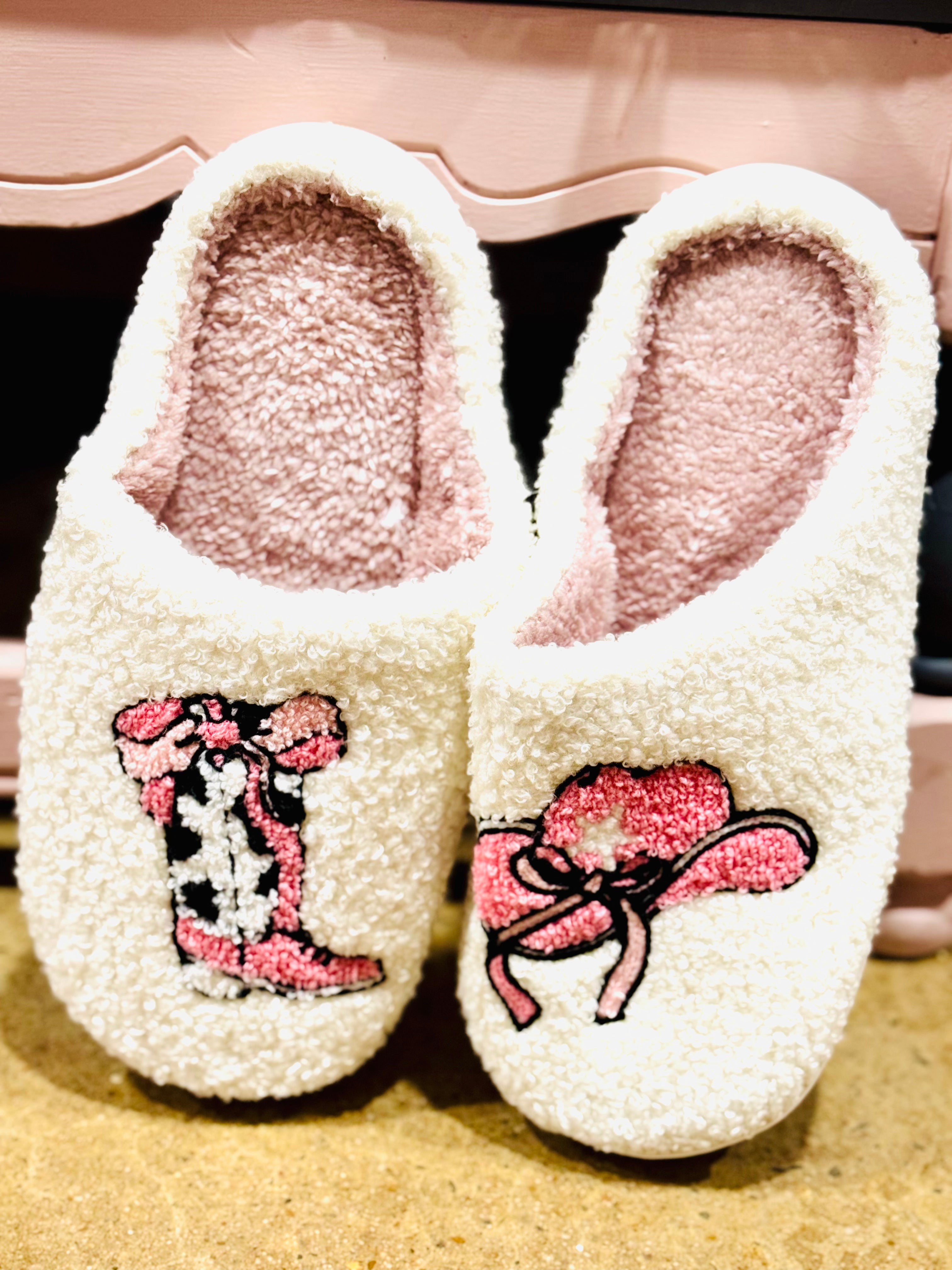 Floral Pink Cowgirl House Slippers