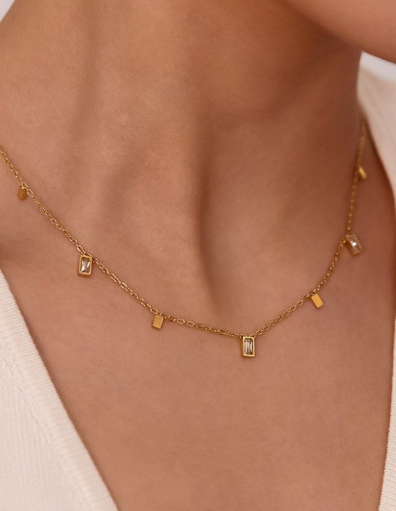 18K NON-TARNISH DAINTY GOLD RHINESTONE NECKLACE