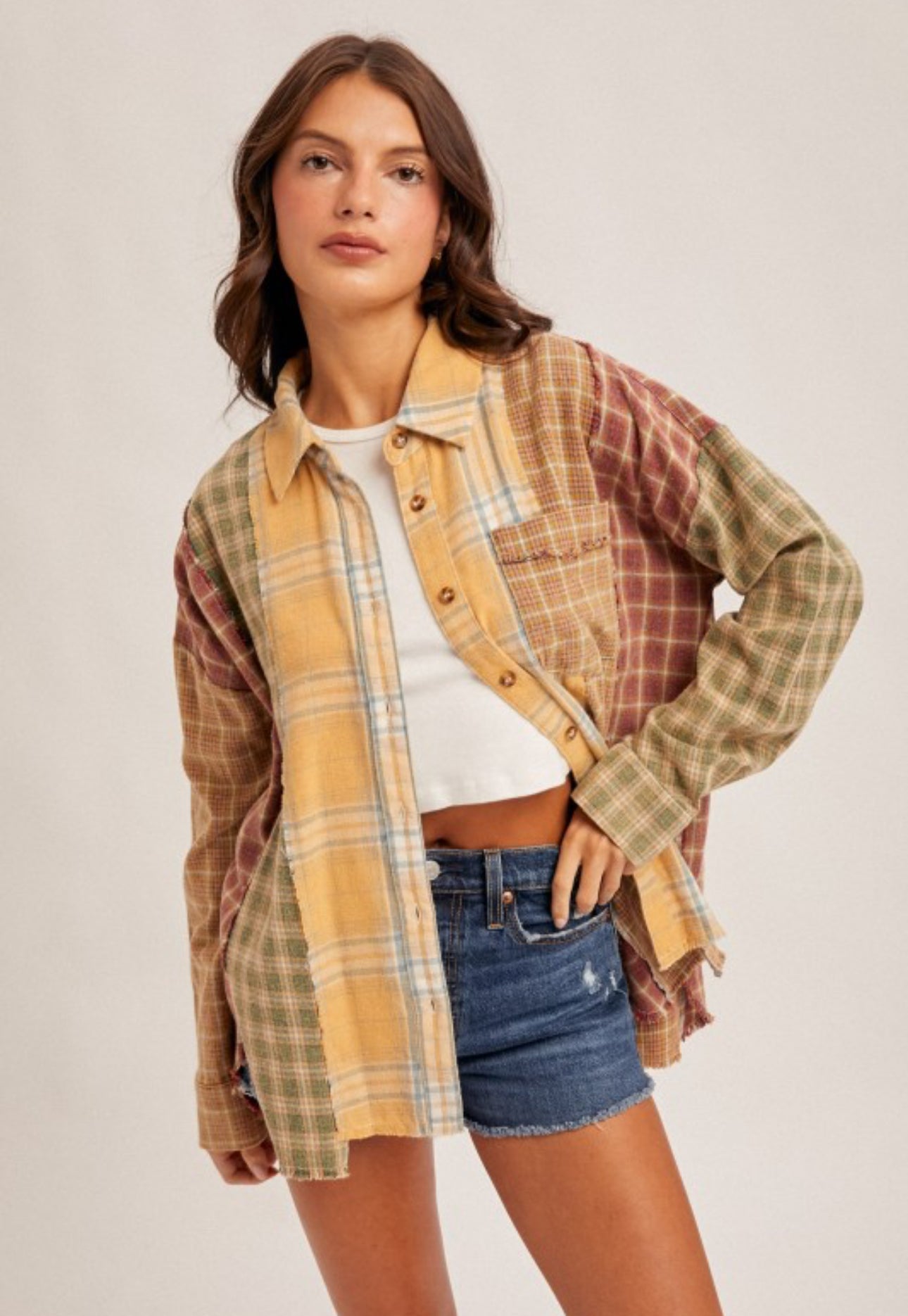 MIX PLAID OVERSIZED BUTTON DOWN