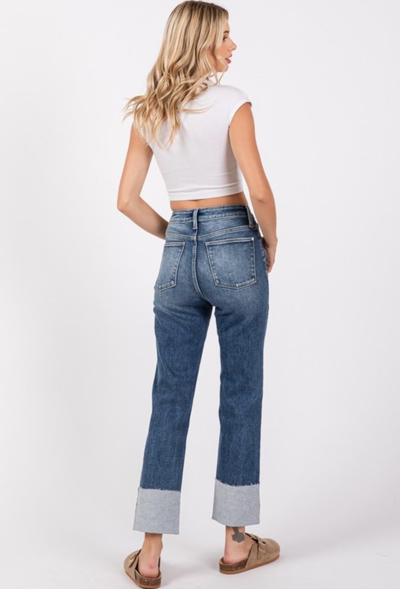 PETRA HIGH RISE SLIM STRAIGHT CUFFED JEANS