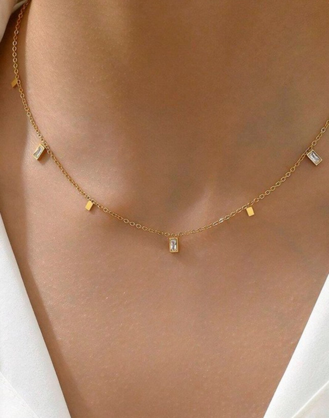 18K NON-TARNISH DAINTY GOLD RHINESTONE NECKLACE