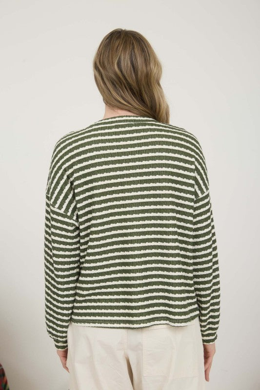 Striped Texture Long Sleeve Henley Top