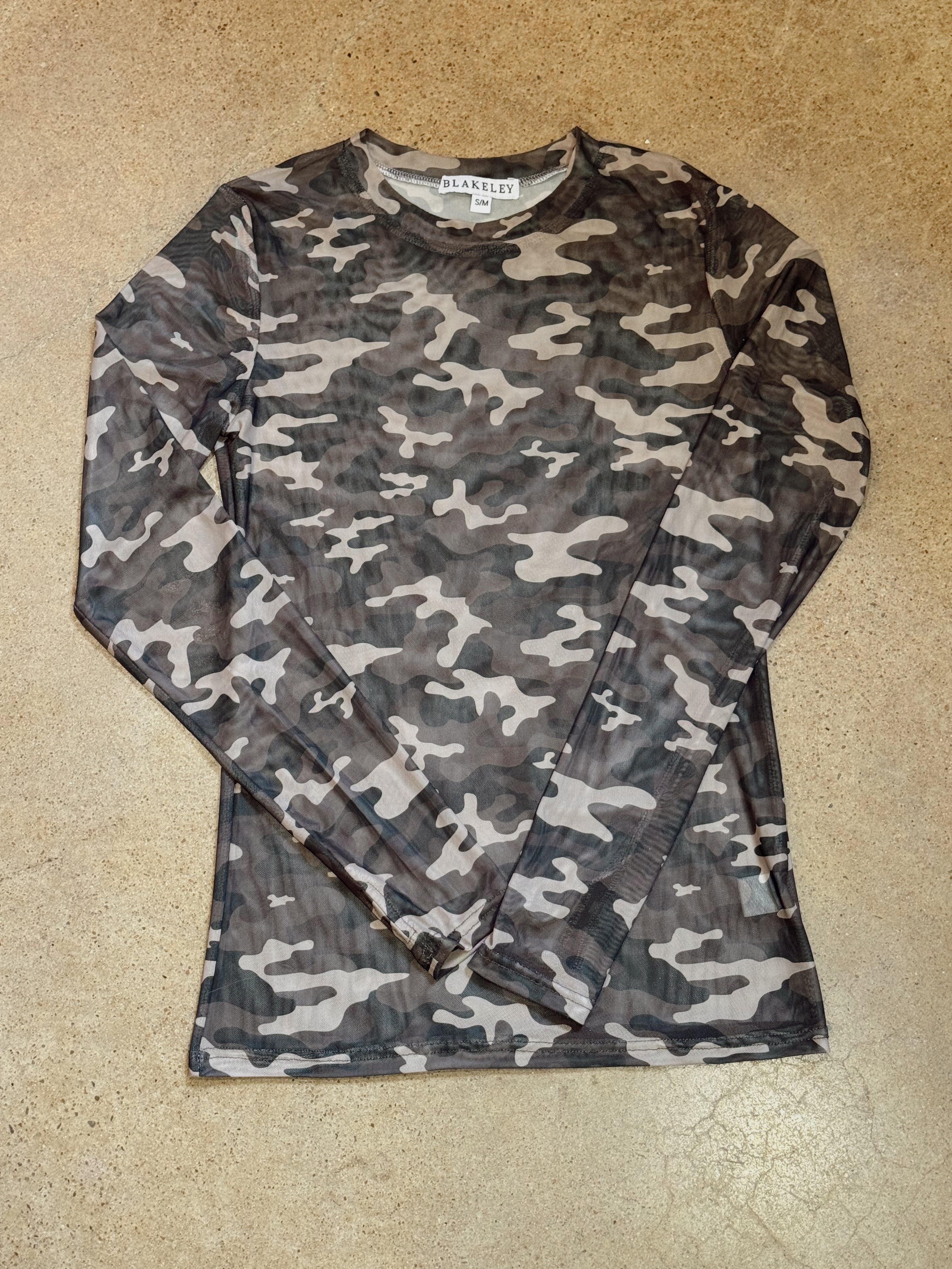 Camo Long Sleeve Mesh Top
