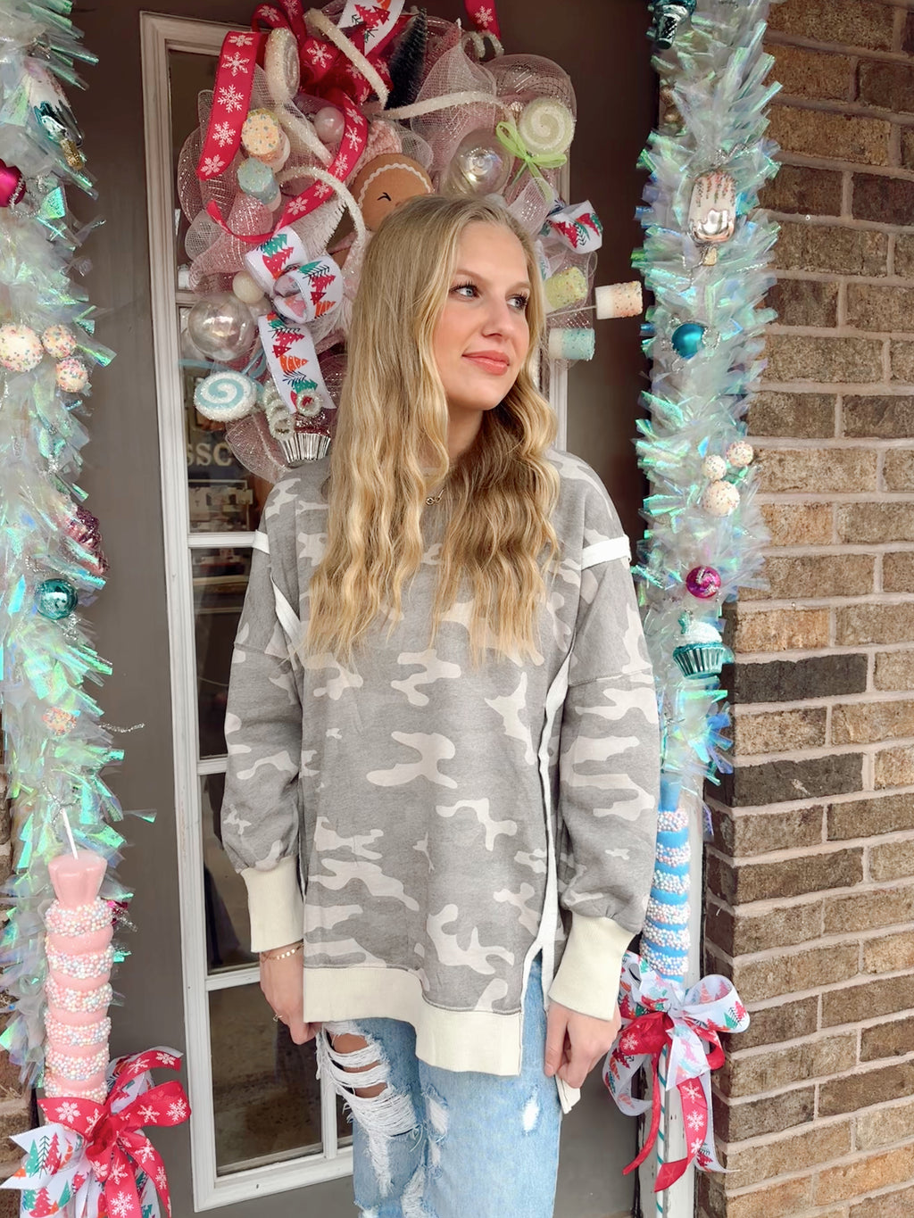 Everyday Oversized Camo Split Sweatshirt