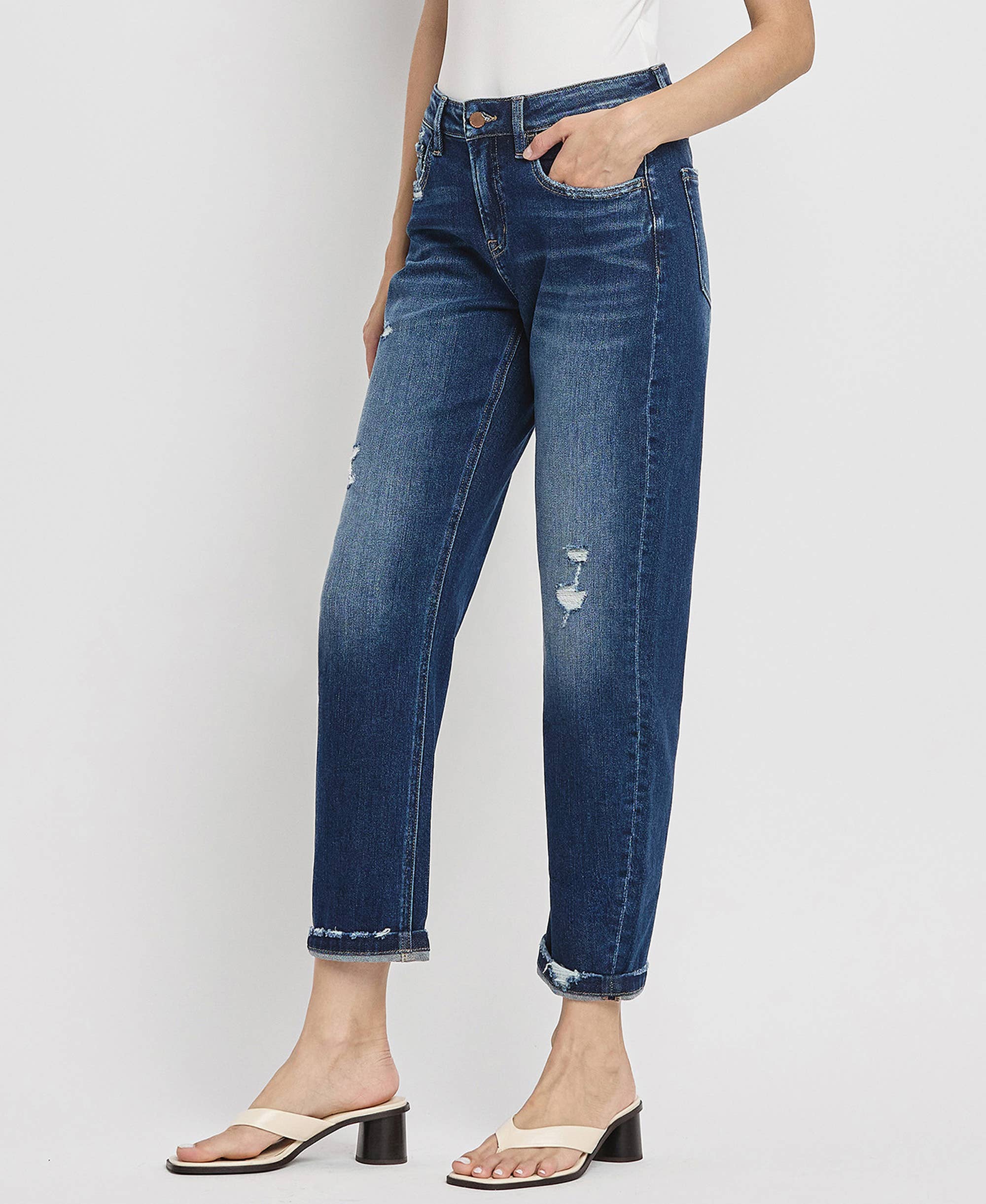 HIGH RISE CUFFED BARREL JEANS BY FLYING MONKEY