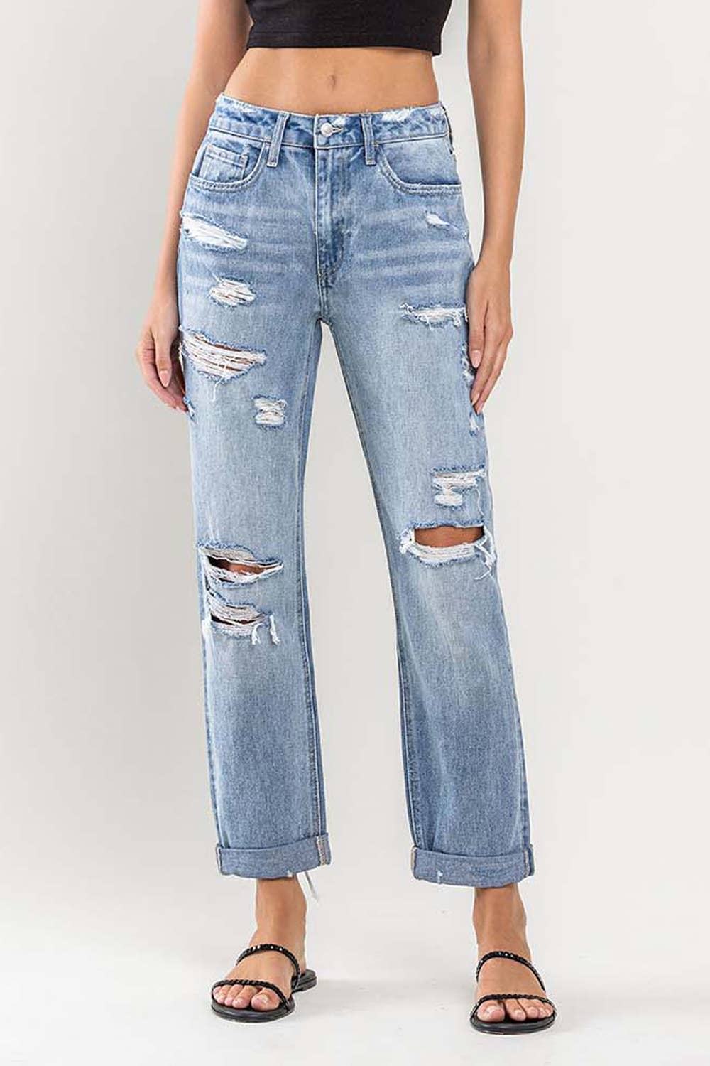 FLYING MONKEY HIGH RISE CUFFED BOYFRIEND JEANS