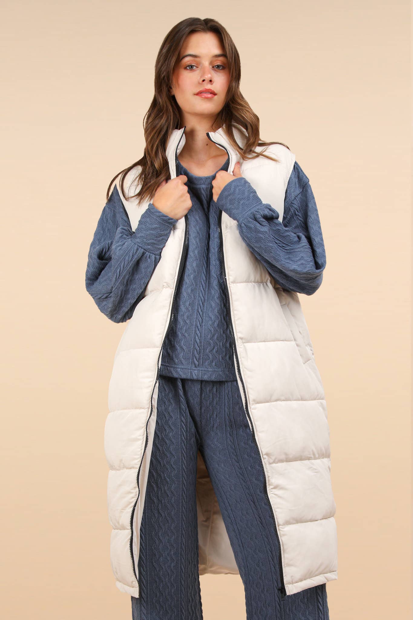 Front Zipper Long Puffer Vest with Pockets