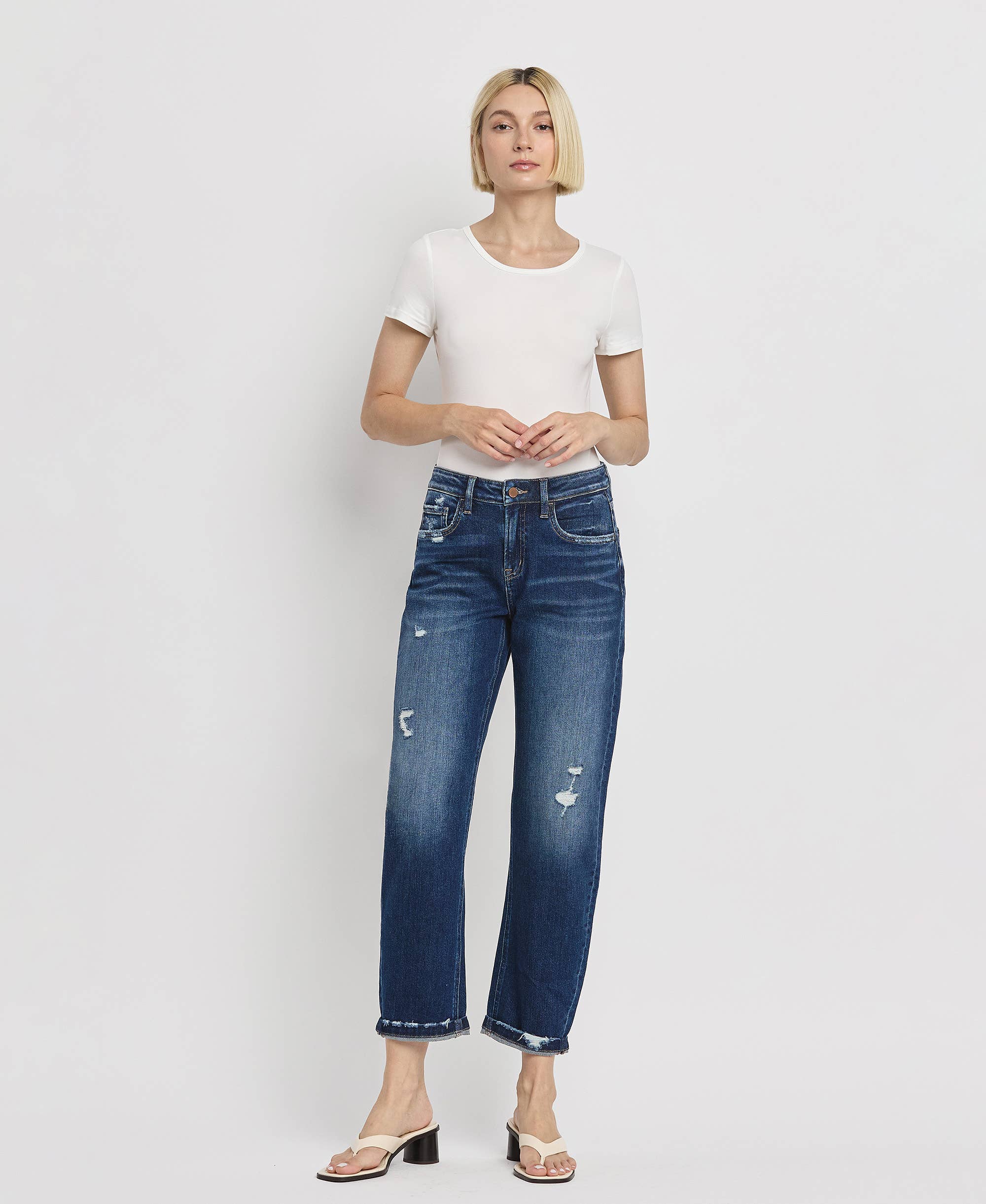 HIGH RISE CUFFED BARREL JEANS BY FLYING MONKEY