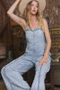 Fall Clothing Light Wash Frayed Exposed Seam Denim Overall