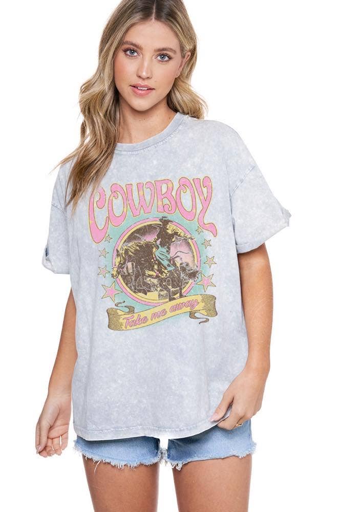 Cowboy Take Me Away Graphic Mineral Washed Tee