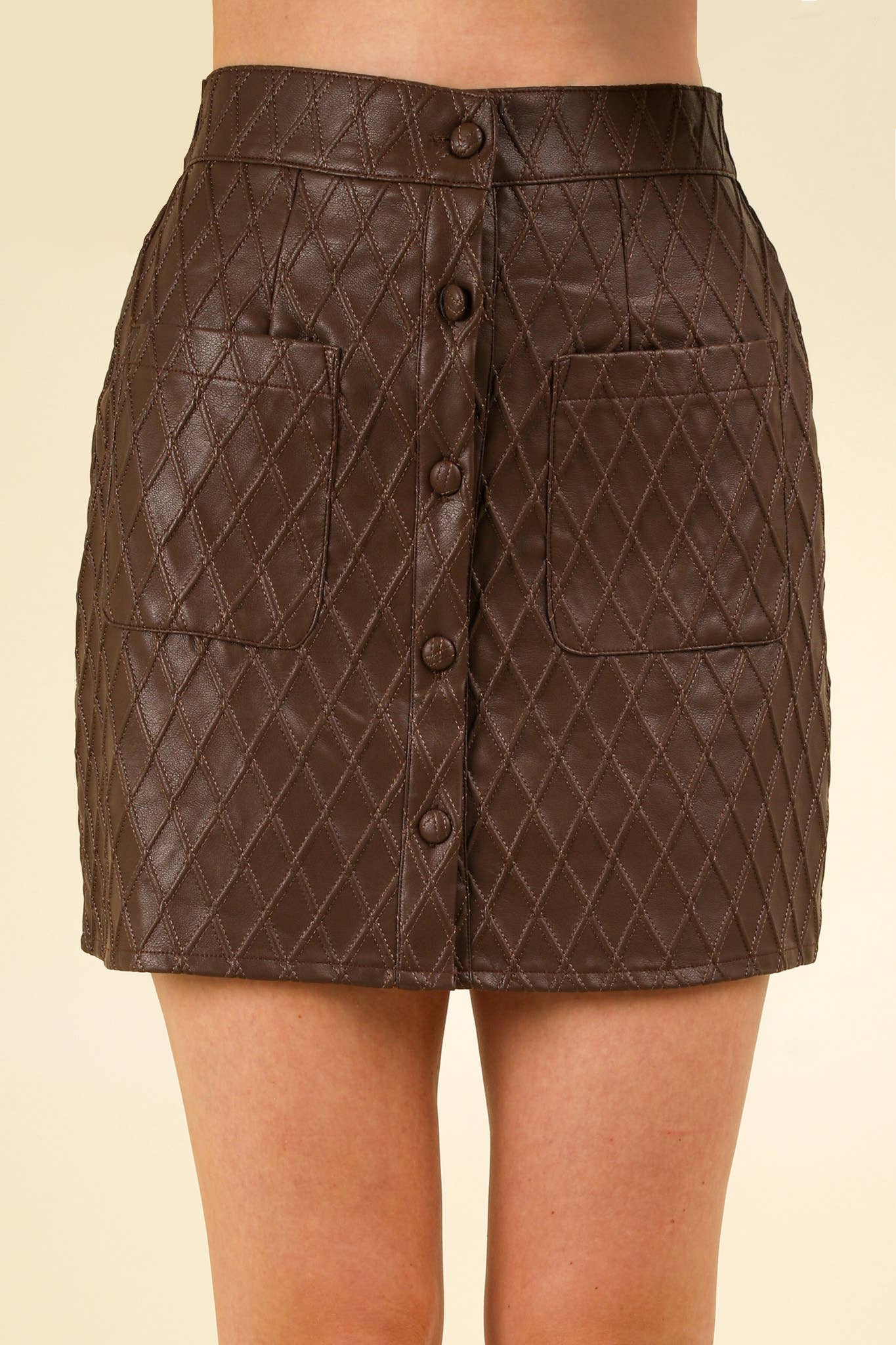 BUTTON DOWN TEXTURE FAUX LEATHER MINI SKIRT