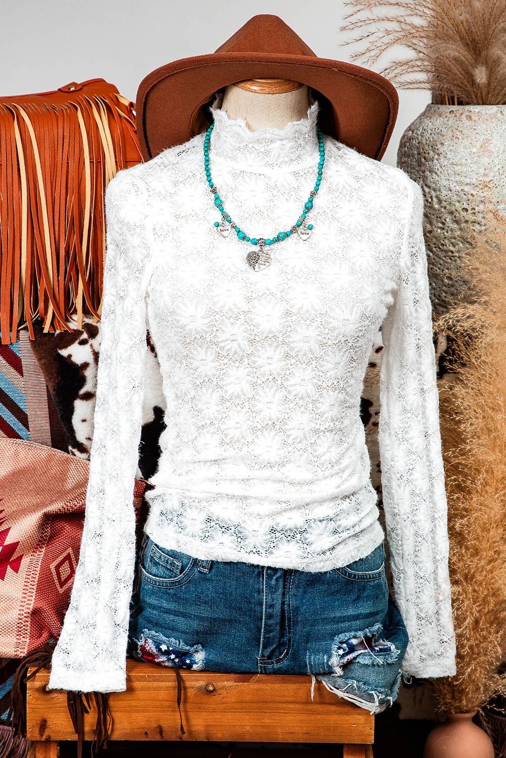 FLORAL LACE HIGH NECK LONG SLEEVE TOP