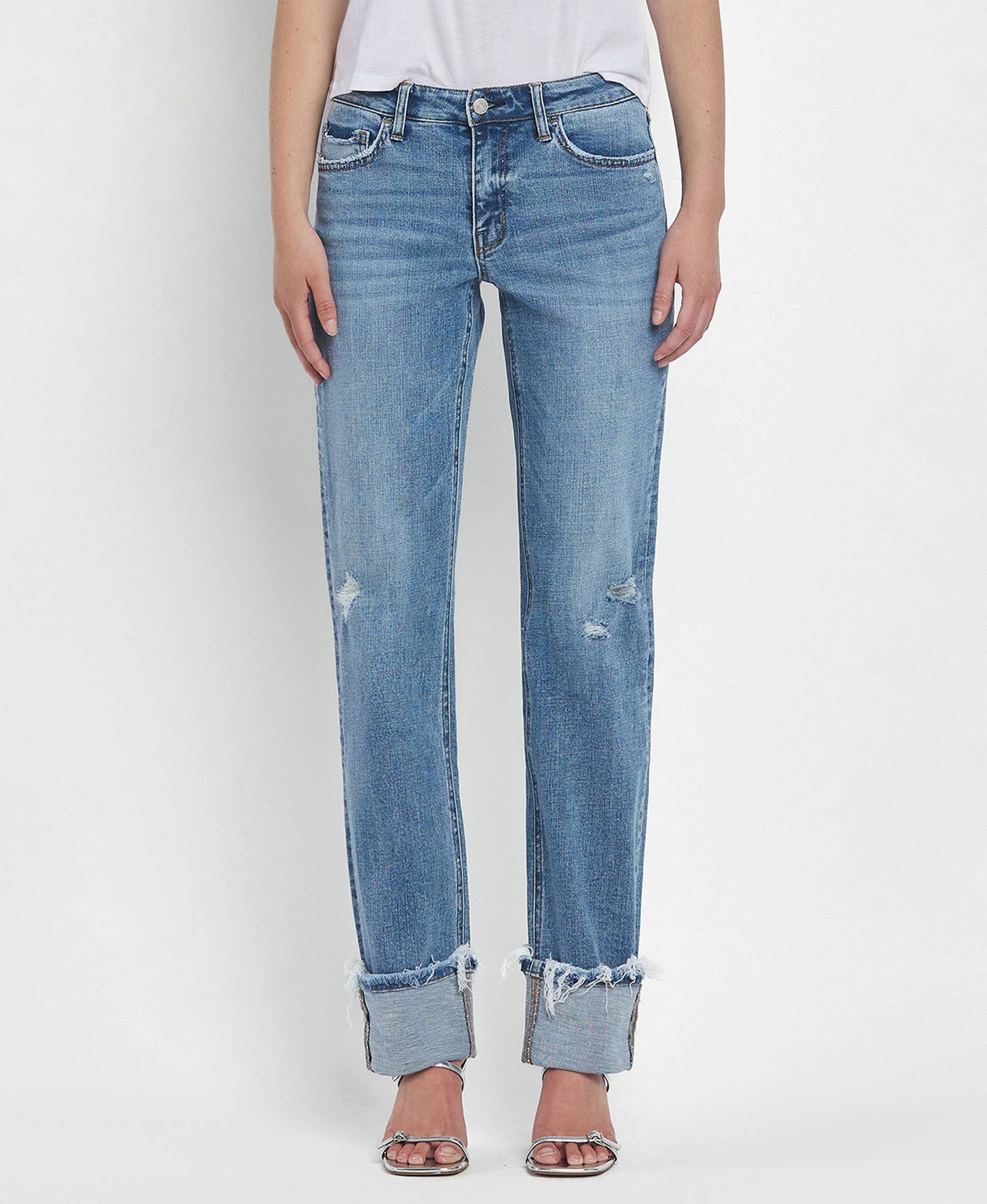 LOVERVET MID RISE CUFFED STRAIGHT JEANS