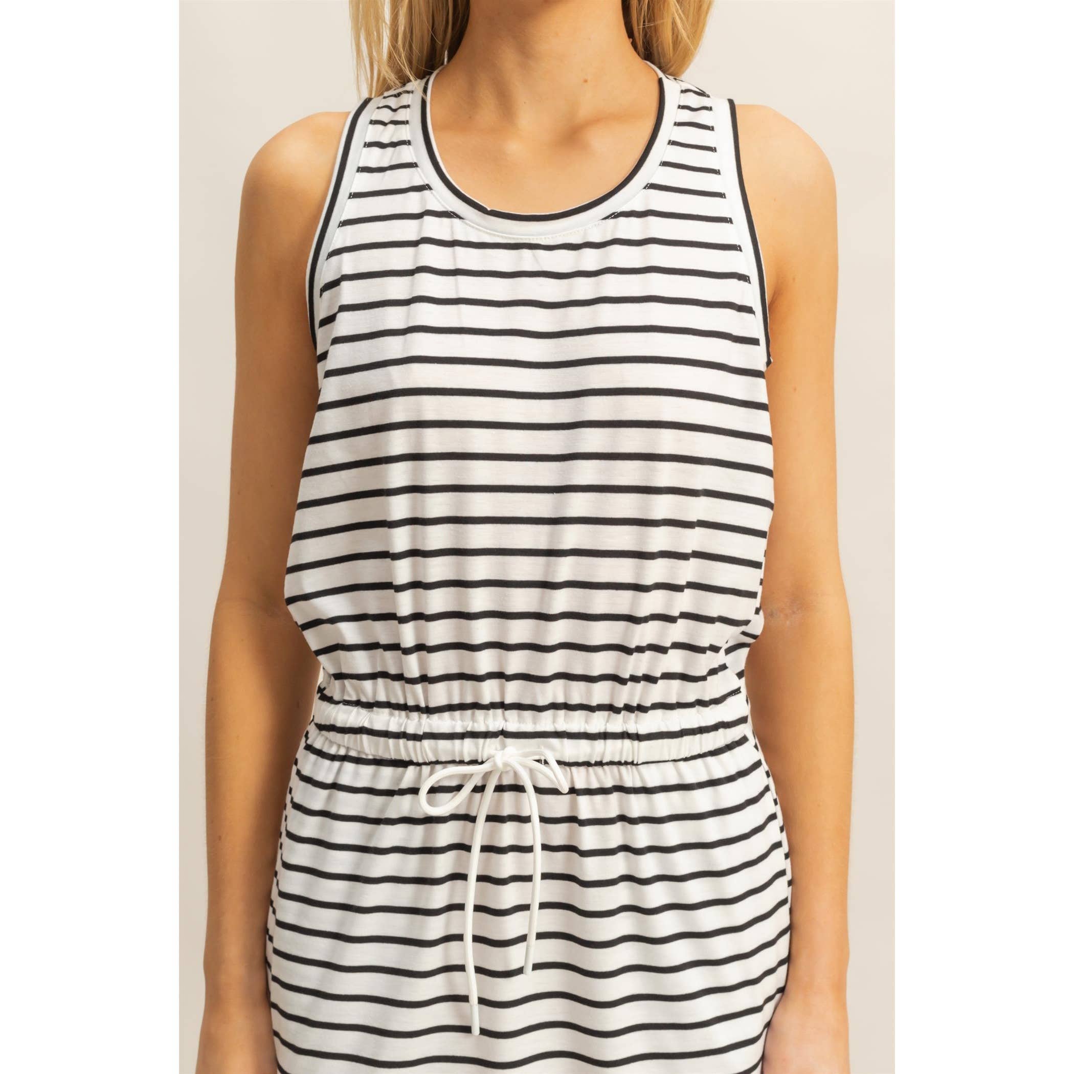 STRIPED ELASTIC WAIST DRESS